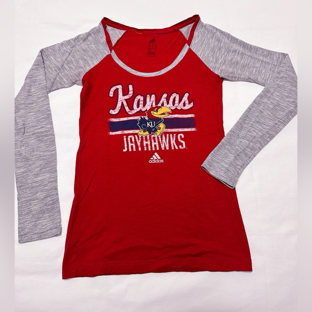 Adidas Red and Gray Kansas Jayhawks Long Sleeve Tee